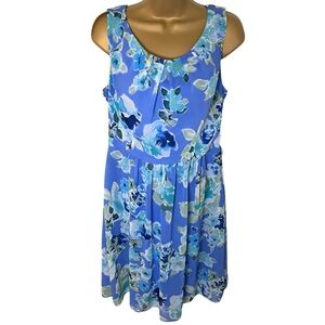 Connected Apparel Fit & Flare Dress Sleeveless Floral Blue 8
